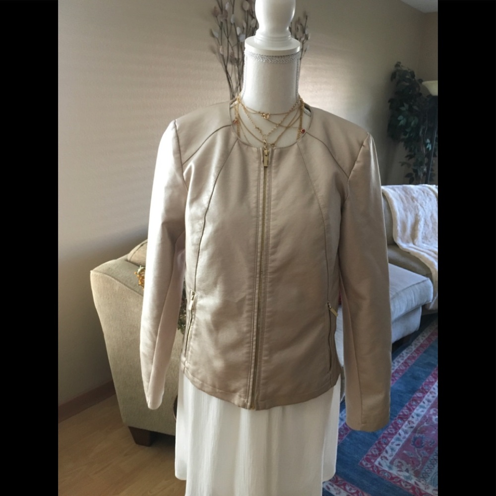 Calvin Klein faux leather jacket, blush in color
